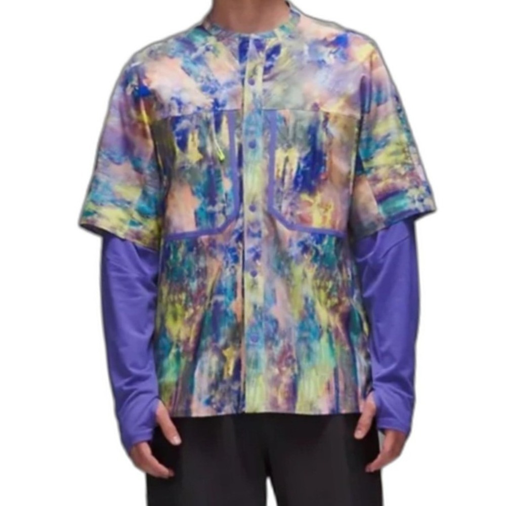 Lululemon Mens M Water Repellent Hiking Short Sleeve Shirt Altered Nature Multi